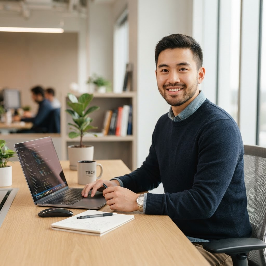 The founder of Carter Web & Hosting working at a desk