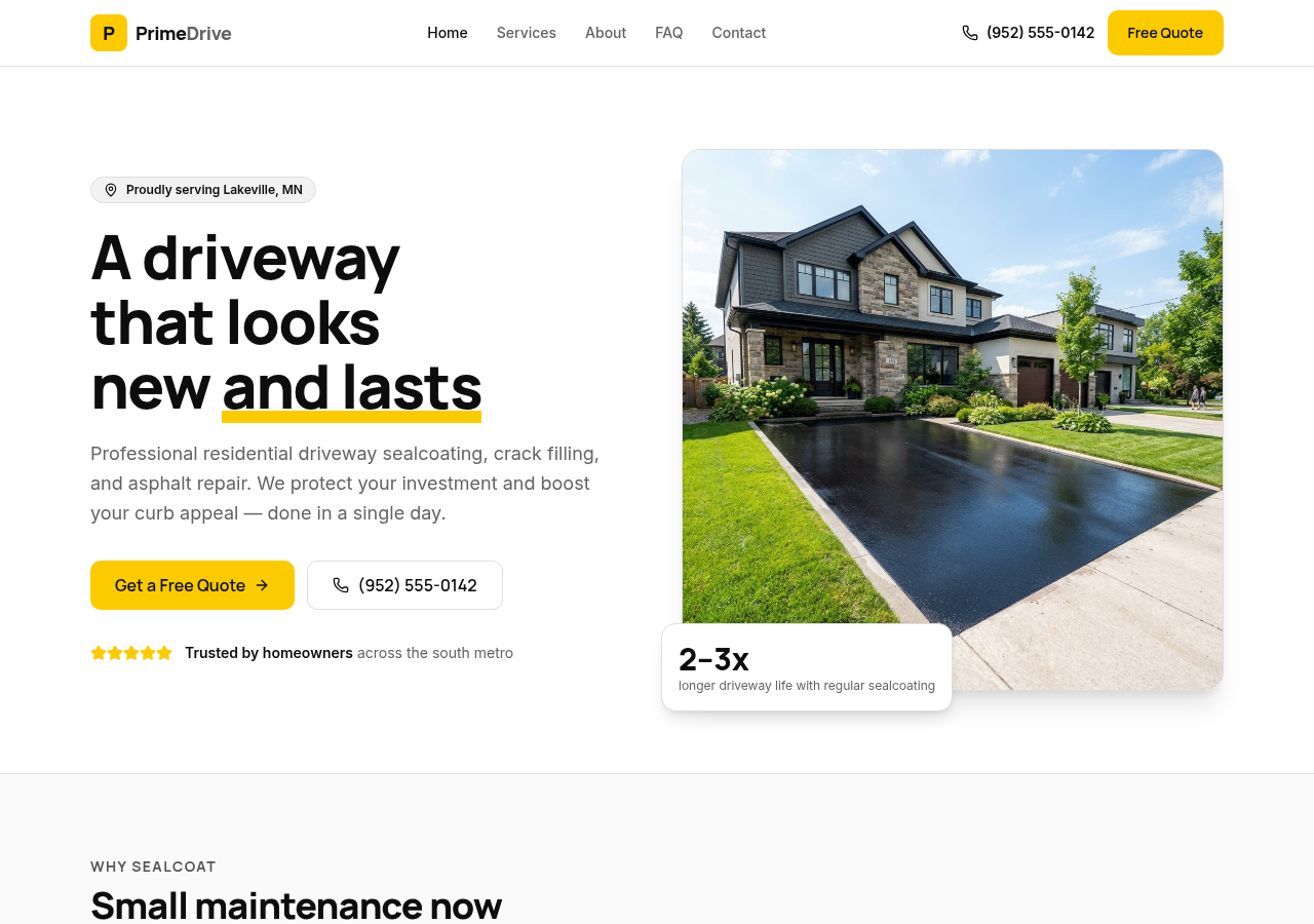 PrimeDrive website — Residential Sealcoating